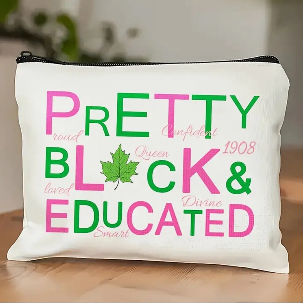 [1pc Travel Makeup Bag] 1pc Pretty Black Educated Sorority Cosmetic Bags